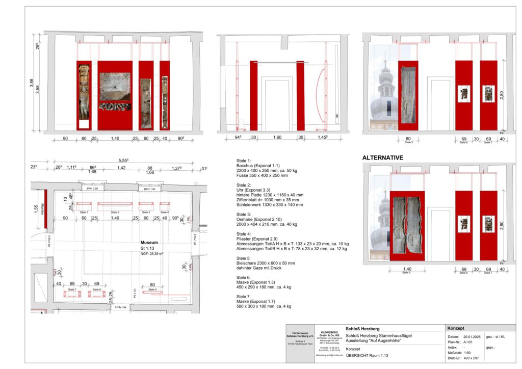 Planungszeichnung der Ausstellungselemente – aktueller Stand