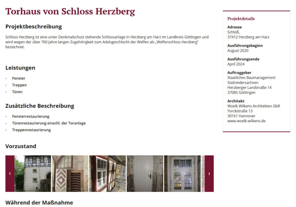 Die fachgerechte Instandsetzung von Fenstern, Türen – einschließlich der historischen Toranlage – sowie Treppen übernahm die Firma Kramp & Kramp GmbH + Co. KG