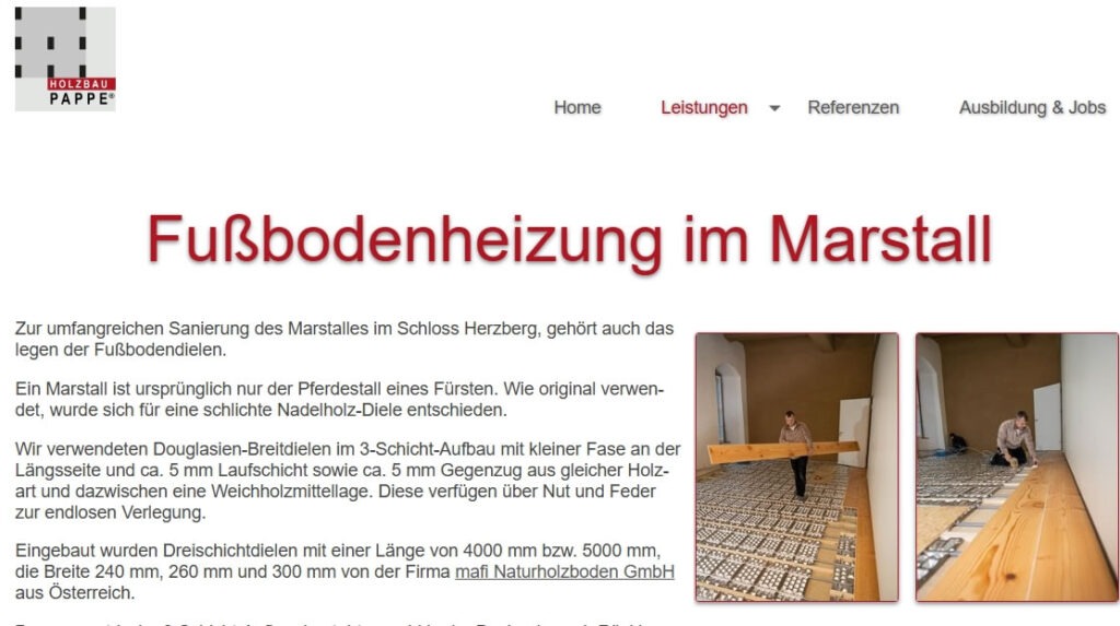 Webseite der Holzbau Gebrüder Pappe GmbH
