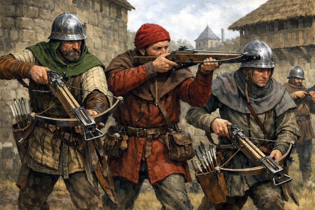 mittelalterliche Schützen mit Armbrüsten,